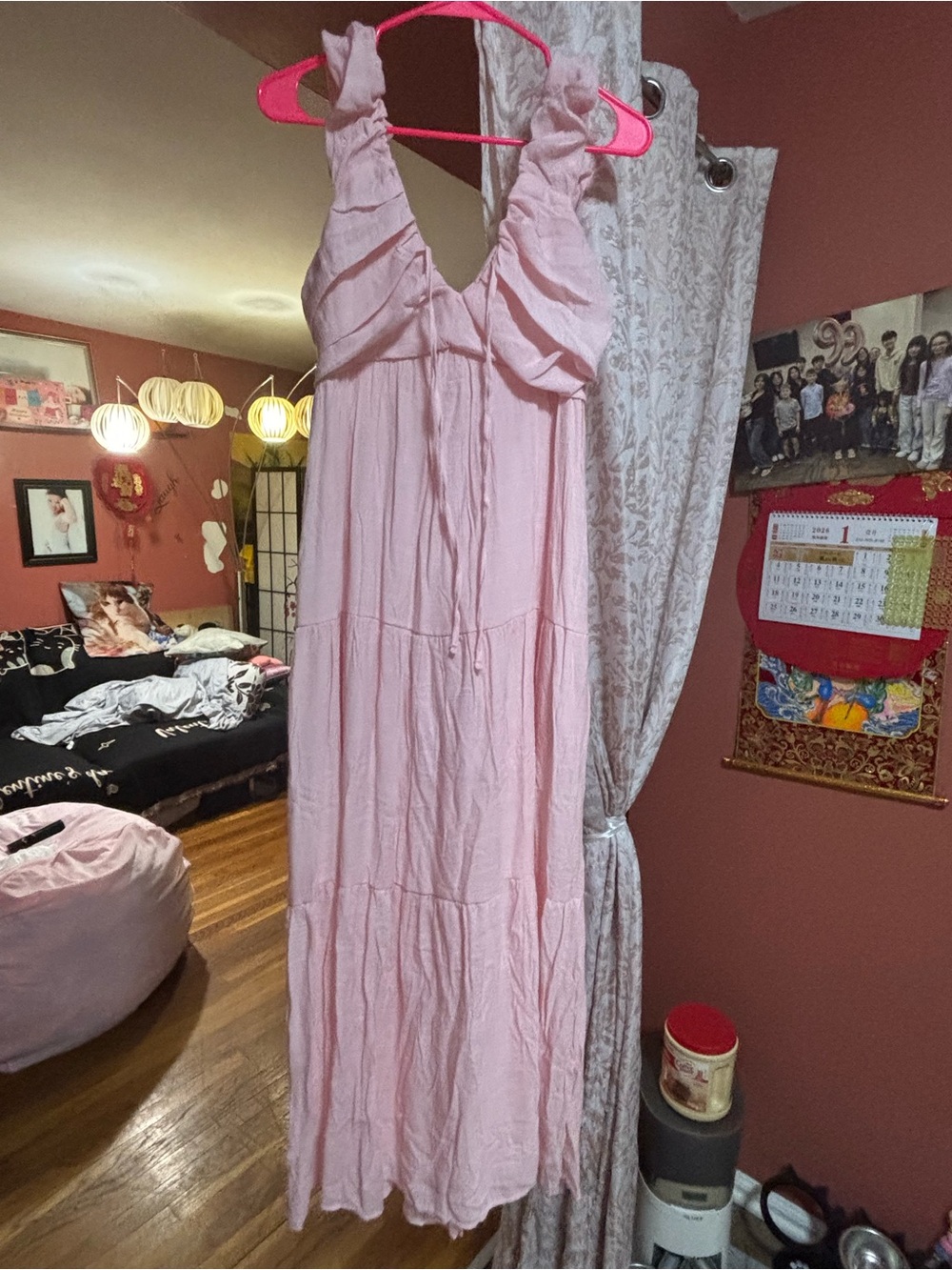 Women's Pink Maxi Sleepwear Sundress - Soft Tiered Nightgown